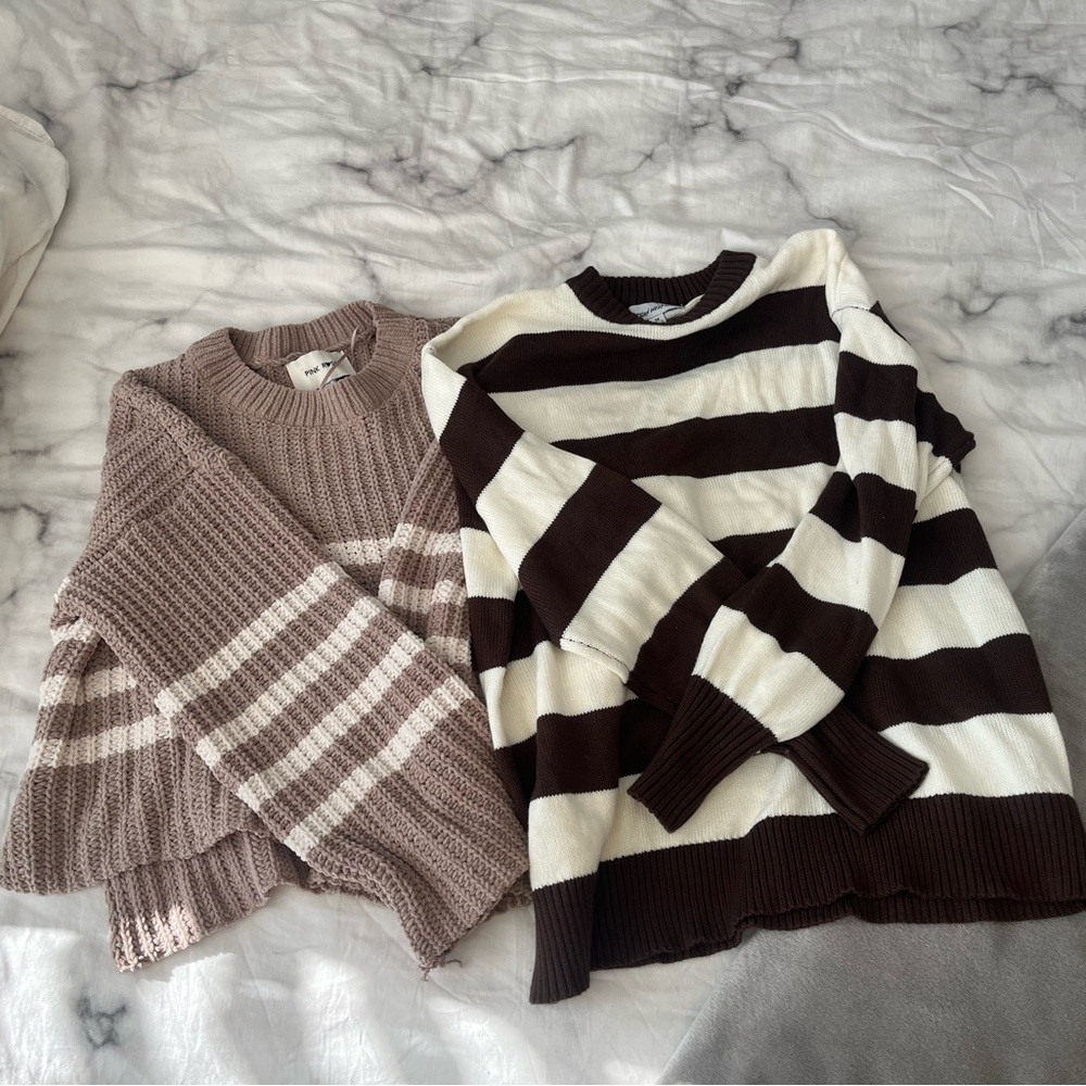 Pink Rose Brown and Cream Striped Sweater